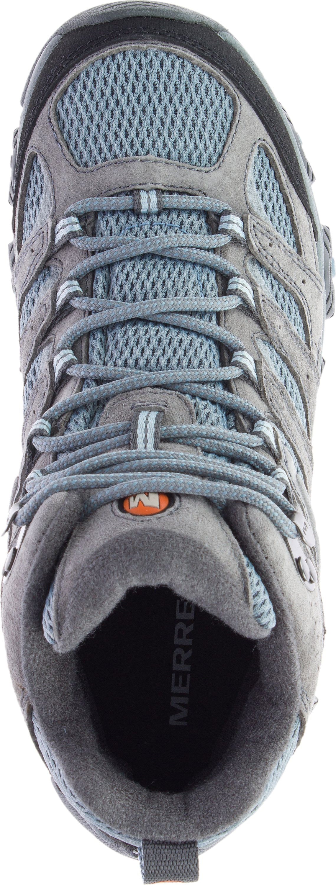 Top-down view of a hiking boot with laces.