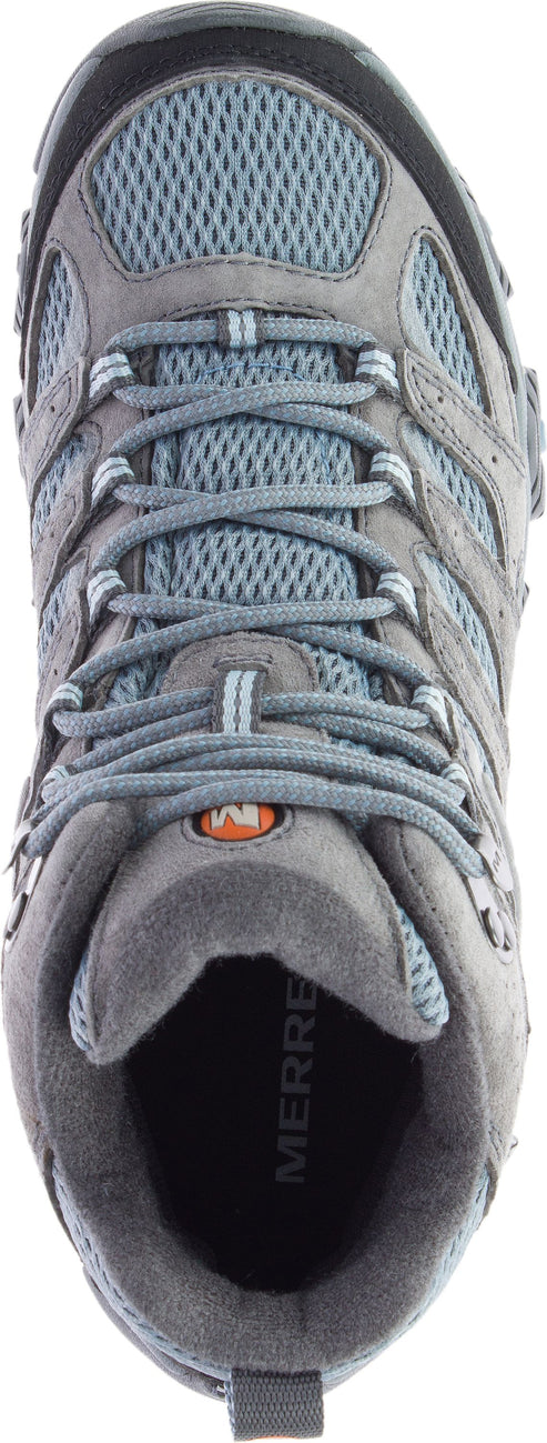 Top-down view of a hiking boot with laces.