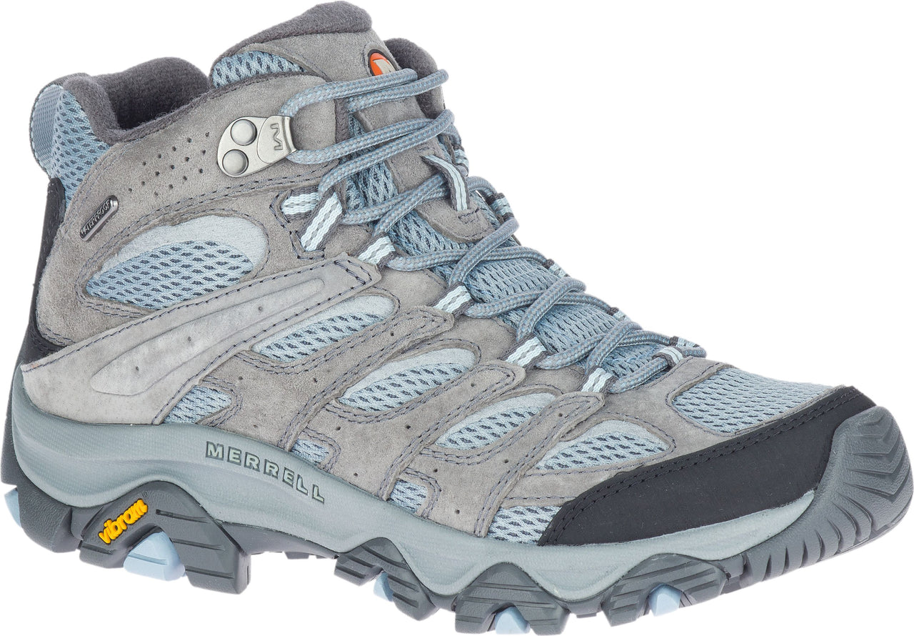 Grey hiking boot with mesh and suede accents, lace-up closure, and textured sole.