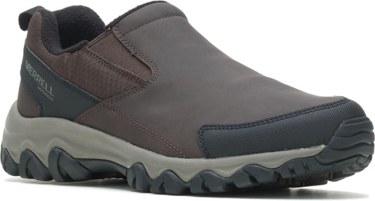 Slip-on shoe with dark upper, grey sole, and heel tab.