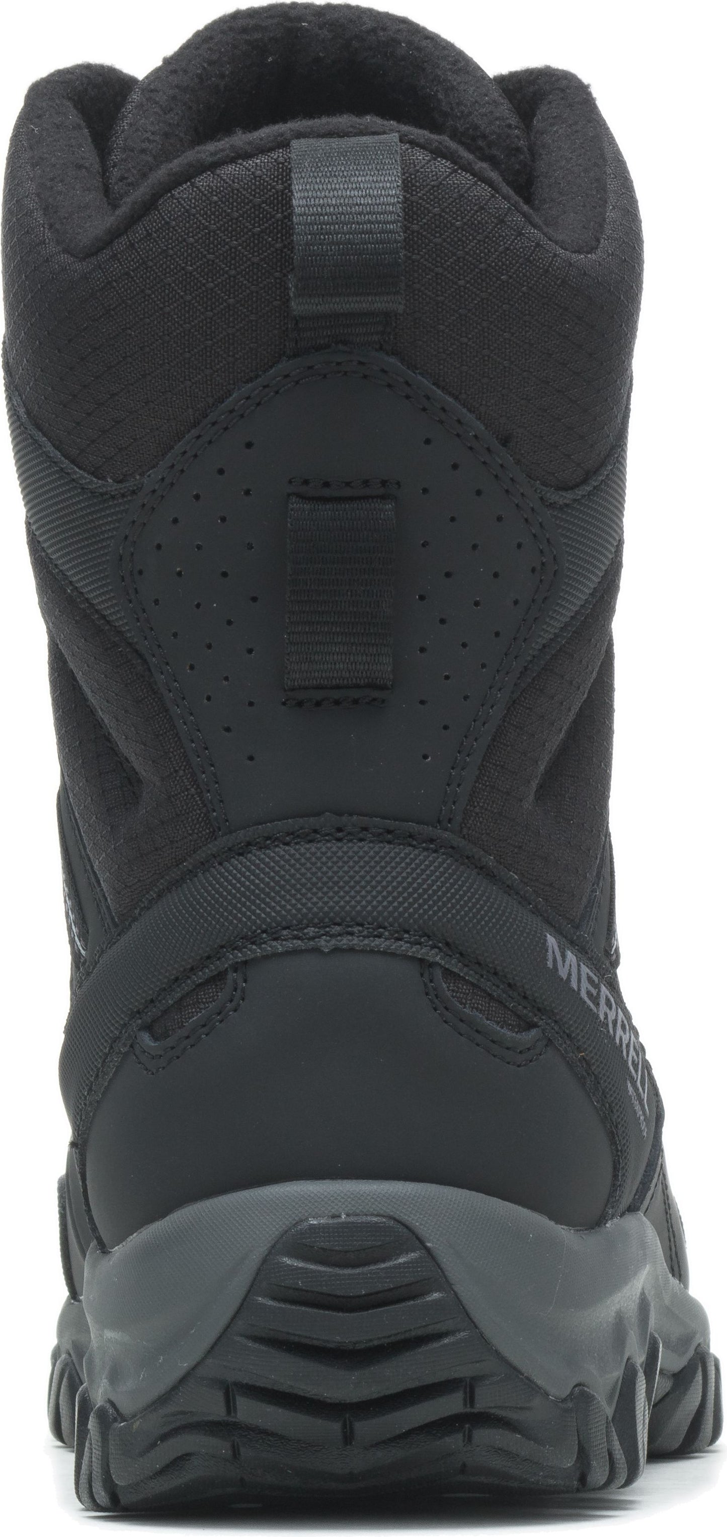 Back view of a black boot.