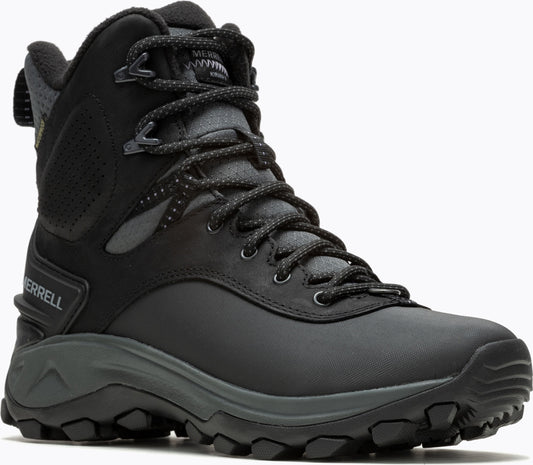 Black waterproof high top hiking boot with a lace-up closure, padded collar, and rugged sole.
