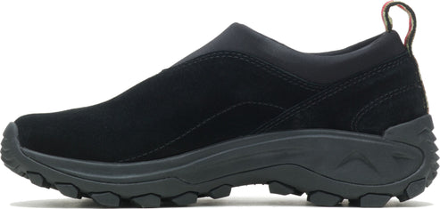 A black slip-on sneaker with a rugged sole.