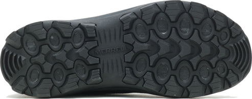the black lug sole of a shoe with the MERRELL logo embossed