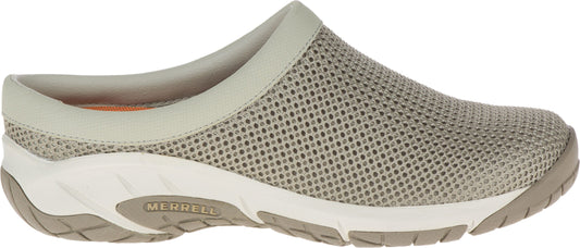 a mule shoe with mesh fabric and a white sole