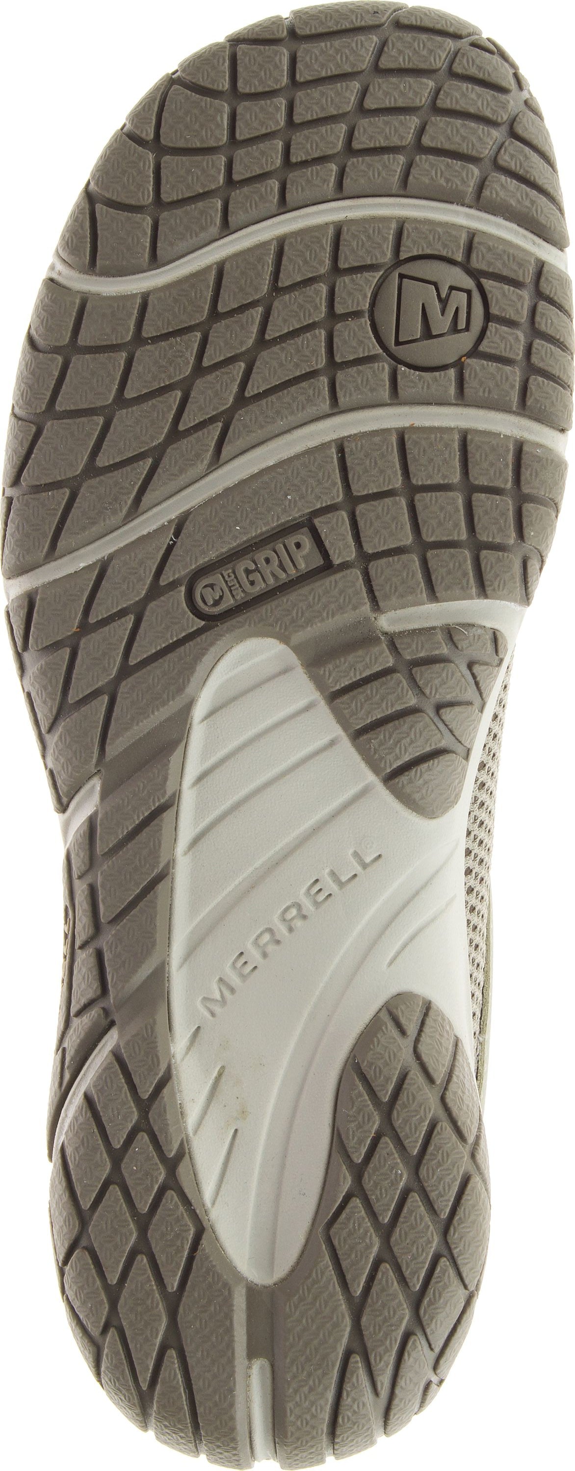 sole of a shoe showing textured grip and brand name MERRELL