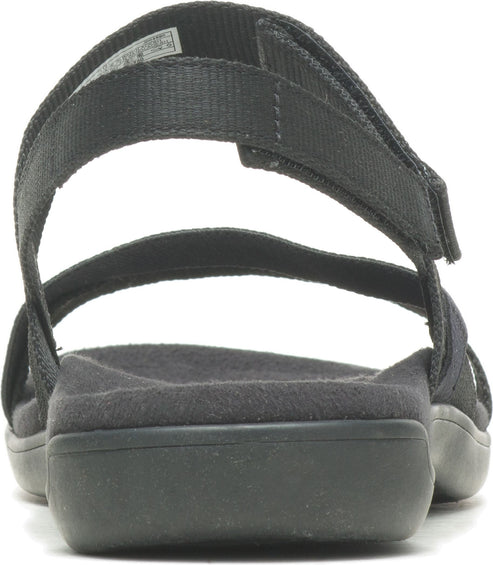 Black sandal with two straps and a back strap.