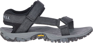 A sandal with adjustable straps over a gray sole.