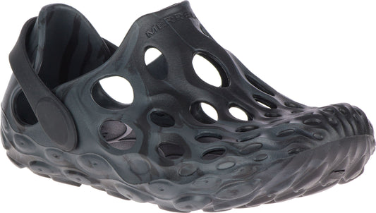 Black slip-on shoe with multiple holes.