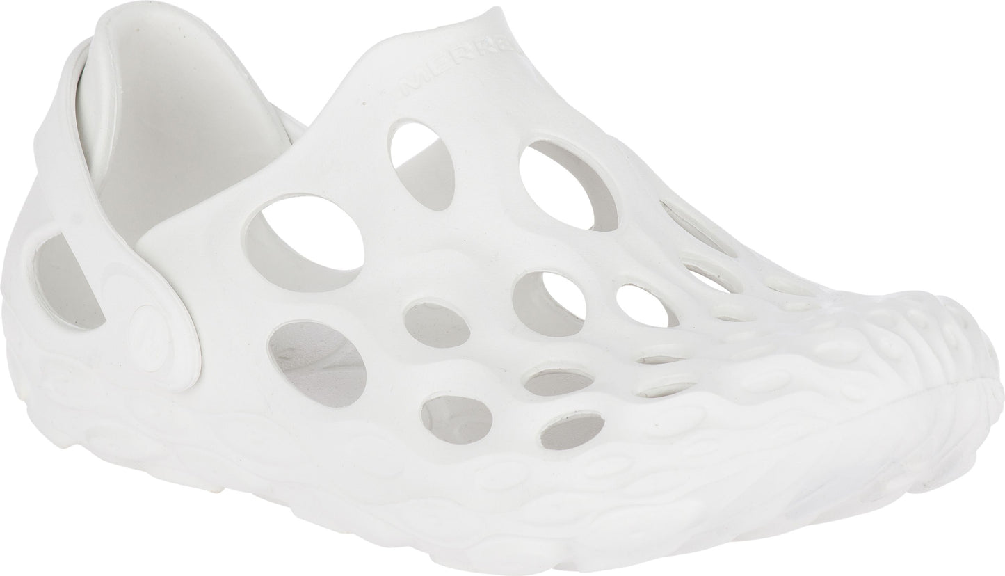 White slip-on shoe with numerous holes, rounded toe.