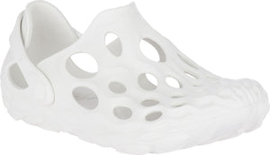 White slip-on shoe with numerous holes, rounded toe.