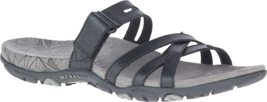 Black sandal with multiple straps.
