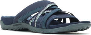 Blue crisscross strap sandal.