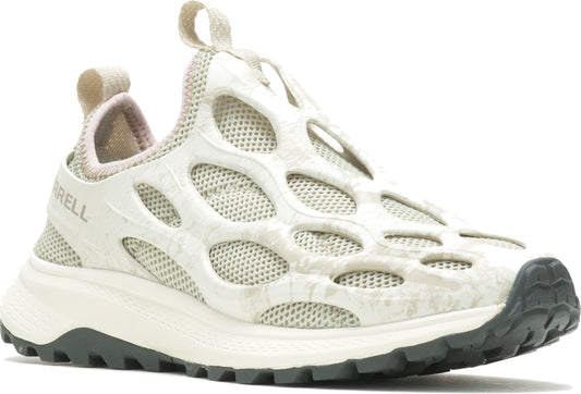 Beige athletic slip-on shoe with cut-out upper and chunky sole.