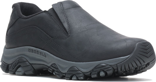 Slip-on casual shoe with a black leather upper and thick gray sole.
