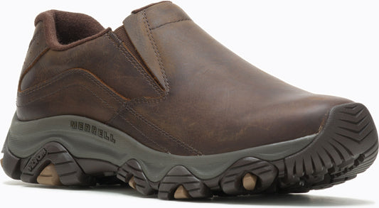 Slip-on brown leather shoe with a treaded sole.