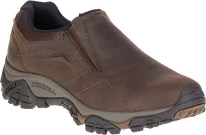 Brown leather slip-on shoe with black sole and visible Vibram tread.