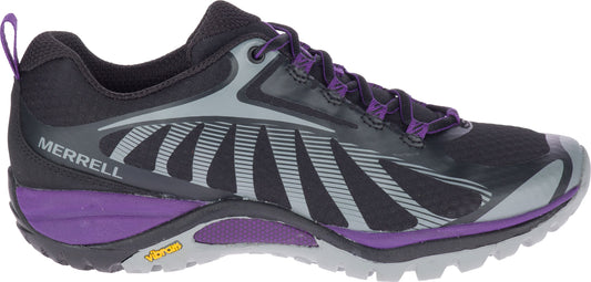 A low-profile black and gray running shoe with purple accents, featuring a supportive midsole and durable outsole.