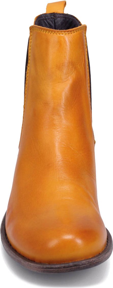 A honey-colored ankle boot.