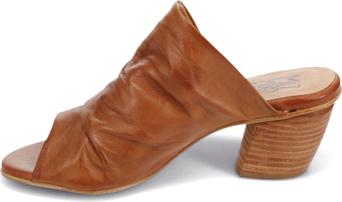 A brown leather heeled mule.