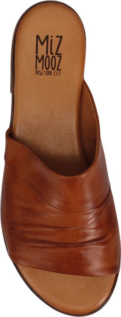 A brown leather open-toed mule.