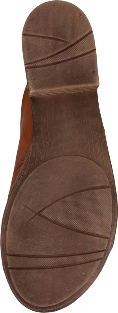 Sole of a brown shoe with textured grip.