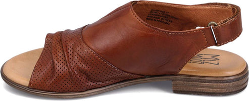 A brown leather sandal with an adjustable ankle strap.