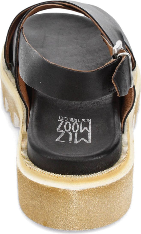 Ankle-strap platform sandal with a buckle and "Miz Mooz New York City" text on the insole.