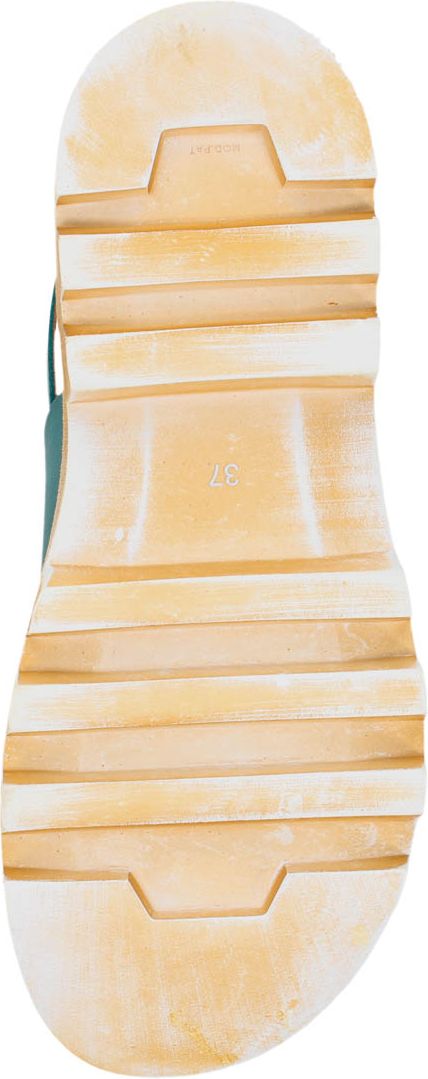 Beige shoe sole with horizontal treads and a size label of 37.