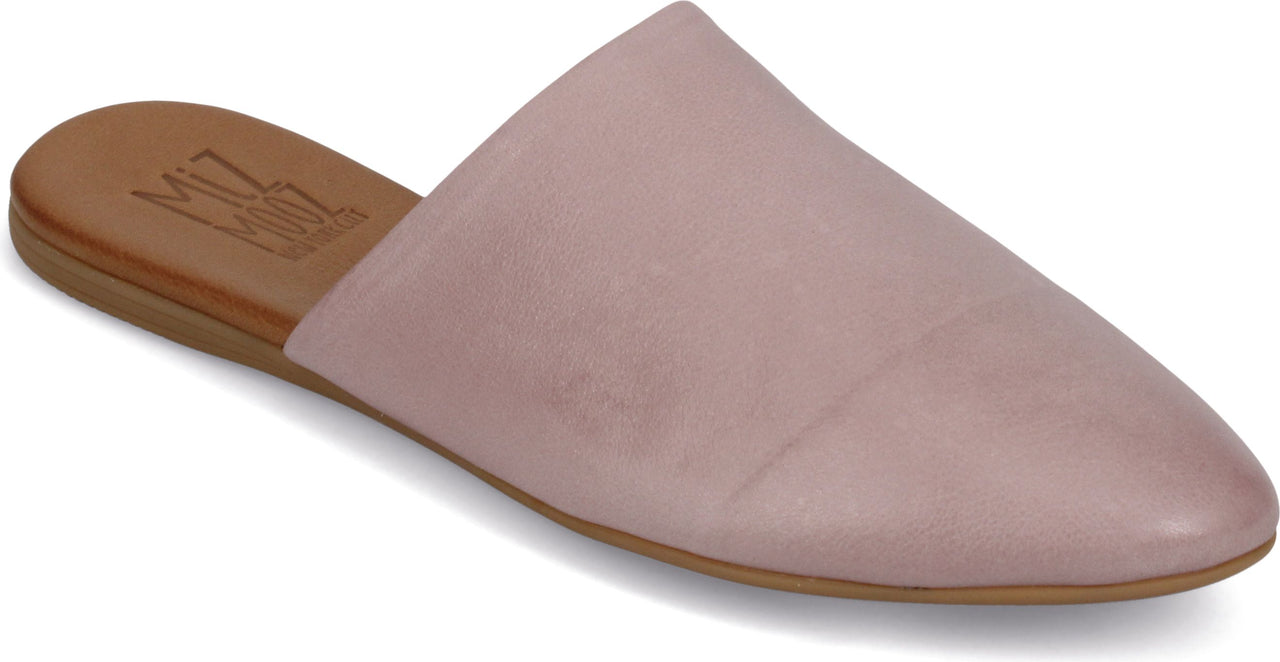 Pale pink leather pointed-toe mule.