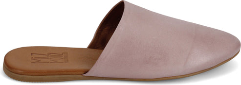 Pink leather mule with a rounded toe.