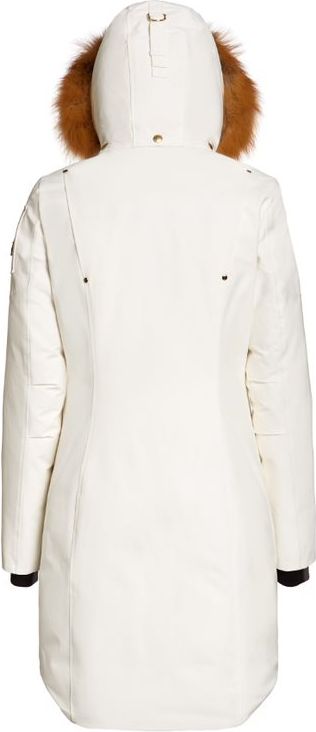 A white coat with a fur-trimmed hood.