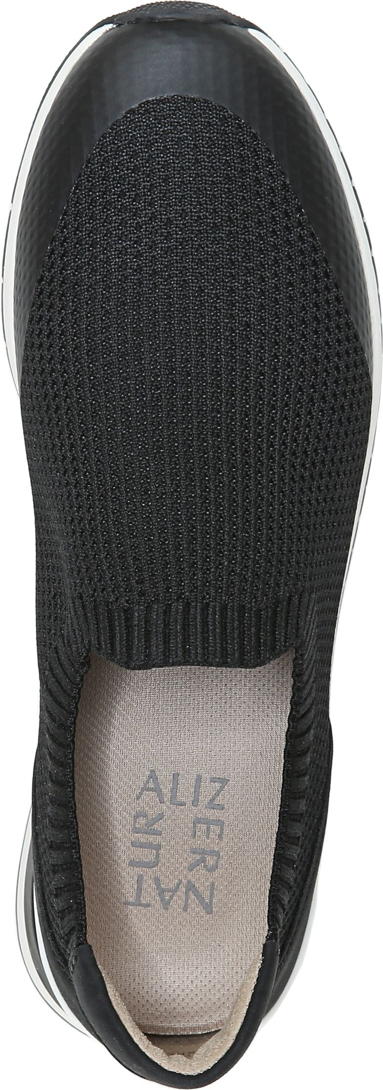 Top view of a black shoe.