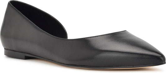 A black pointy-toed ballet flat.