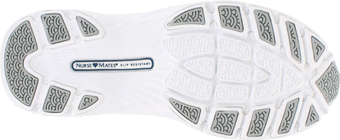 Sole of a shoe with gray rubber tread patterns.