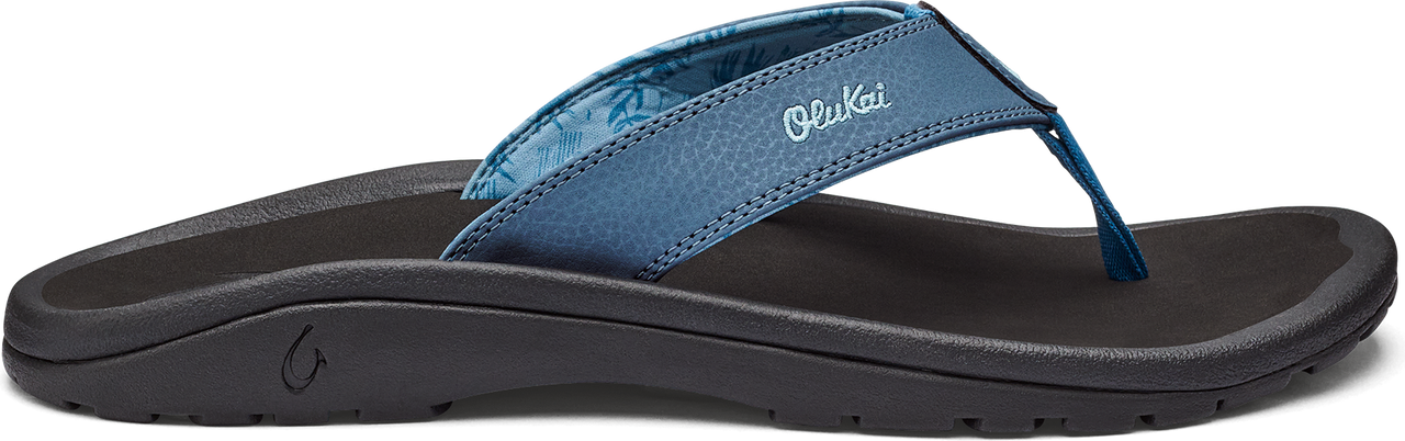 A blue flip-flop with black sole.