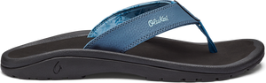 A blue flip-flop with black sole.