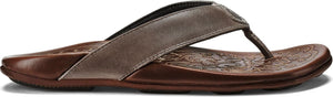 A brown flip-flop with a grey strap.