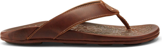Brown leather flip-flop with a toe post.