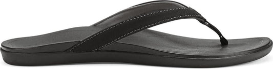 A black sandal flip-flop with a stitched strap.