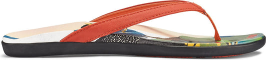 Orange flip-flop sandal with a black sole.