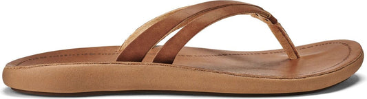 A tan sandal with two straps.