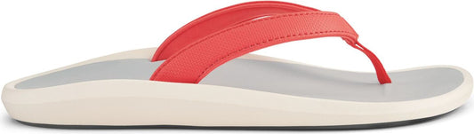 A coral thong sandal with a bone-colored platform.