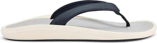A navy and white flip-flop.