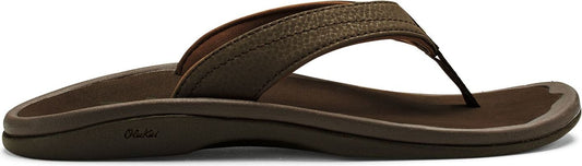 A brown flip-flop with a dark brown sole and a textured strap.