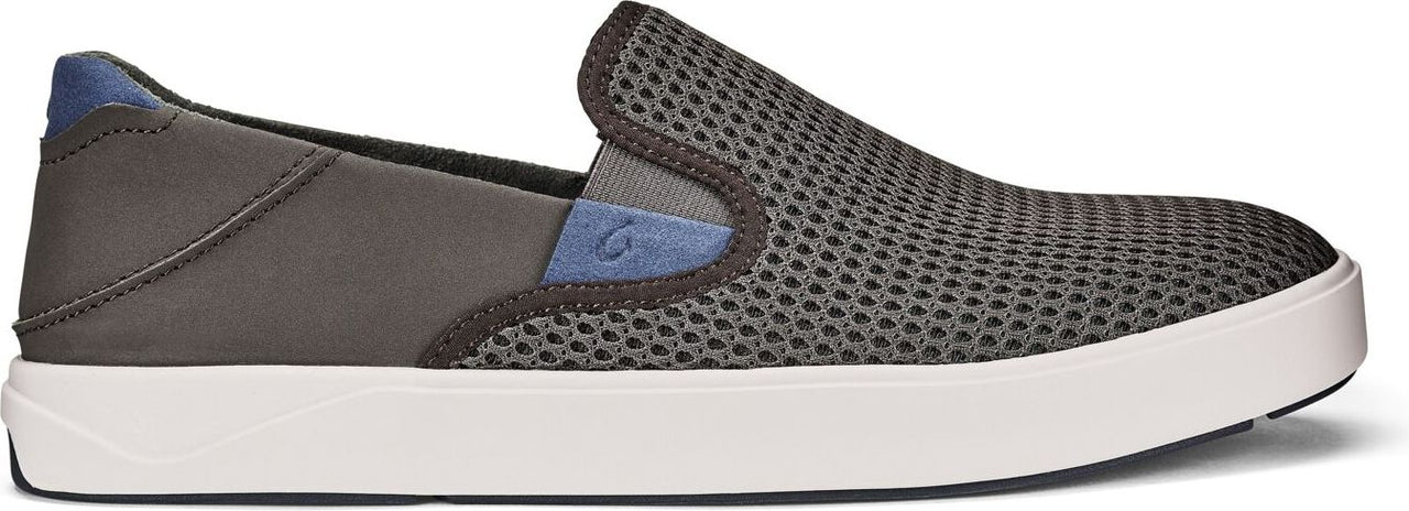 A slip-on shoe featuring a mesh upper, a white sole, and a blue accent.