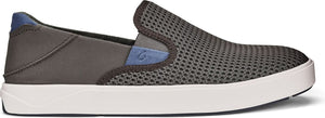 A slip-on shoe featuring a mesh upper, a white sole, and a blue accent.