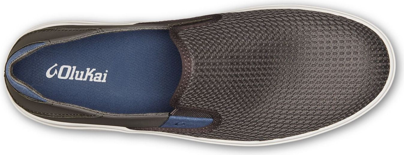 A top-down view of a slip-on shoe with the word "OLUKAI" visible inside.