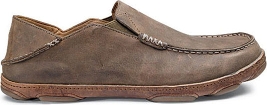A moccasin-style casual shoe in light brown leather with a light brown sole.