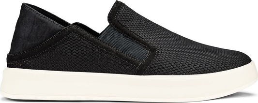 Black slip-on shoe with white sole.